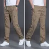 Zipper Cargo Pants Men Pocket OutDoor Full Length Pants Male Summer Straight Trousers Homme Loose Cotton Casual Pants Grey P0811