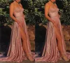 Gold Prom Rose Dresses Sparkly Sequins High Split Sweetheart Neckline Floor Length Custom Made Evening Party Gown Plus Size Formal Ocn Wear Vestidos