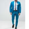 Slim Fit Wedding Tuxedo dla Groomsmen z ząbkowanym Lapel 2 Sztuka Blue Men Garnitury New Man Fashion Costume Kurtka z spodnie 2020 x0909 \ t