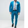 Smoking da sposa slim fit per testimoni dello sposo con risvolto dentellato 2 pezzi Abiti da uomo blu Abiti da uomo nuovi Costume moda giacca con pantaloni 2020 X0909