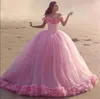 3d blommor quinceanera klänning rosa boll klänning prinsessa korsett tulle sparkles söt 16 klänningar vestido de debutante