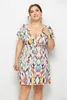 2020Plus Size Summer Women Mini DrBoho High Weist Beach Dresses Sexy BacklDeep V-neck Short Sleeve Floral Plaid Sundress X0529