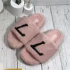 Designer Wool Slippers Women Fashion Pure Color Letter Print Flat Soled Slides Sandals Winter Home Necessary Ful Fluffy Warm Comfortable Platform Shoes 35-42 Box