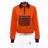 Frauen Frühling Orange Halb Offener Kragen Lose Top Pullover Neue Brust Mesh Dekoration Sweatshirt Casual Mantel Aktive Tragen T200525