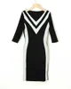 Contrast Color Striped Tape Bodycon Dress Women Sexy V Neck Long Sleeve Party Dress 210706