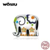 WOSTU 925 Sterling Argent Coloré Joyeux Éléphant Perles Émail Charmes Fit Original Bracelet Pendentif Bijoux De Mode Cadeau FNC095 Q0531