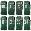 Skärmtryck Basket Giannis Antetokounmpo Jersey 34 Khris Middleton 22 Jrue Holiday 21 Donte Divincenzo 0 Bobby Portis 9 Brook Lopez 11 Team Man Kvinna Ungdom