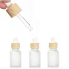 Empty Refillable Dropper Bottles Frosted Glass Vial Cosmetic Container Jar Holder Sample Bottle with Imitated Wooden Lids