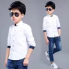 Adolescentes Meninos Camisas Manga Longa Camisa Sólida Meninos Desligue a camisa de colarinho para meninos brancos crianças roupas adolescentes 6 8 10 12 14 ano 210306