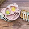 Tecknad baby barn porslin set wheat halm dinnerware matar mat tallrik skål set med sked gaffel miljövänlig porslin m3331