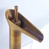 Bathroom Sink Faucets Antique Brass Open Spout Waterfall Basin Faucet Torneira Banheiro Wine Glass Single Handle Mixer Tap Vessel