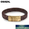 Punk Men Jewelry Leather Bracelet Stainless Steel Magnetic Clasp Braided Brown Bangle Retro Wristband Man Accessories Party Gift Factory price expert