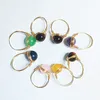 10mm Round Stone Rings Rose Tiger eye Crystal Wire Wrap Gold Finger Ring Wholesale Jewelry for women Size 7' 8'