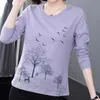 Shintimes Plus Size Woman Clothes Embroidery Patchwork Long Sleeve T Shirt Women Fall T- Loose Cotton Tee Femme 210623