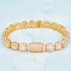 New Square Men's Gold Color Zircon Copper 9mm Clustered Tennis Bracelet Hip Hop Link Fashion Rock Jewelry