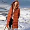 冬の女性韓国90％ホワイトアヒルダウンコート女性のファッションの固体緩いフード付き厚い長いジャケット11860069 210527