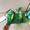 Square Toe Verde Verde Vermelho Mulheres Design Sandálias Romanas Vestido de Salto alto Sandália Bombas de Sandália Cristais Festa Fashion Slides Sapatos de Verão Zapatos Mujers