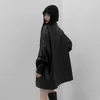 日本のカジュアルな女性の緩い革のモトジャケットの上着韓国のハイストリートコートシックストリートウェア長袖ブラックレザートップ210916