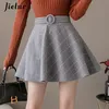 Jielur Plaid Gonna Donna Inverno Slim Nero Saia Faldas New Chic Mini Gonna A-line Alta Wiast Zipper Gonne Donna Autunno S-XXL 210310