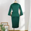 Figurbetontes Kleid Plus Size Frauen Mantel Ärmel Knöpfe Schärpen Slim Office Lady Midi Abend Party Abendessen Anlass Robe Drop 210527