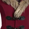 レディースウールの女性用ブレンドビンテージロングカラーキルティングウールコート冬の濃いカジュアルルーズジャケット女性特大のフード付き