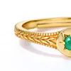 Żółte złoto Plaked 925 Sterling Srebrny Naturalny Emerald David Star Pierścień zaręczynowy biżuteria ślubna na prezent2685