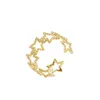 Anillo abierto de estrella hueca, oro, plata, mujeres, estrellas, anillos de dedo, regalo para amor, novia, accesorios de joyería de moda