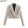 Zevity mujeres moda cuello con muescas corte corto Blazer abrigo Oficina señora Slim trajes de negocios mujer Chic verano Tops SW714 210603