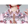 Summer Sweet Patchwork Flower Print Z Długim Rękawem Koszula + Spódnica Moda Kobiety 2 sztuki Zestawy 210531