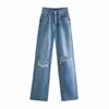 BBWM женщина джинсы высокая талия одежда джинсовая одежда синяя уличная одежда старинные качественные мода дыра хараджуку прямые брюки 210715