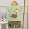 Summer Cute cartoon Pyjamas Suit Unicorn Sleeping Clothes For Kids Short Sleeve Pajama Set Dinosaur Costume For Boy Casual Wear 210908