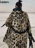 Lautaro Winter Long Leopard Print Warm Fluffy Faux Fur Trench Coat for Women Long Sleeve Double Breasted European Fashion 211122