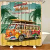 ビンテージ夏休みレトロなバスキャンピングカーvanシャワーカーテンバスルームカーテン防水ポリエステル布地バスルームの装飾211116