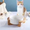 6-calowy Ceramiczny Cat Bowl z Drewno Stand No Spill Pet Food Food Feeder Cats Małe psy 400ml White