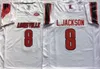 Herren Louisville Cardinal #8 Lamar Jackson College-Football-Trikots Rot Schwarz University L.Jackson genähte Hemden