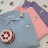 QWEEK Kawaii Bluzy dla dziewczyn Anime Polo Bluza Kobiety Z Długim Rękawem Pink Swetry Harajuku Sportswear KPOP Miękkie słodkie topy 211108