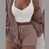 Träningsoveraller Tredelade sexiga fluffiga outfits Plysch sammet Huva kofta Shorts Crop Top Dam Träningsoverall Set Casual Sports Sweatshirt