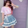 Юбка Джинсовая юбка Женская японская опрятное стиль сладкий и милый кружев