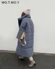 WOTWOY Winter Verdickung X-Long Parkas Frauen Breite Taille Lose Baumwolle Gepolsterte Jacken Weibliche Grün Grau Schärpen Warme windjacke 210916