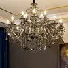 Lustre de cristal cinza esfumaçado, luminária moderna para sala de estar, sala de jantar, escada, iluminação