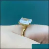 Solitaire anneaux anneaux bijoux Pansysen Whiteyellowrose Gold Color Luxury 8x10mm Emerald Cut Aaa Zircon pour femmes 100 925 Sterlin9503631