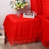 Romantisk spets sängskåp bordsskydd quilted damm sovrum kjol bomull padding tyg 210626