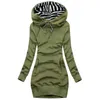 Casual Dresses Women's Sweatshirt Pullover Striped Drawstring Long Sweater 2021 Vår och Höst Mode Kvinna Hoodies Kläder