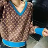 22SS Brown Blue Women Sweaters Knitwear Märke Designer Broder Broderi Tryck Fashion Loose Casual V-Neck Långärmad Singel Bröst Små Söt Vindrock