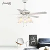 Ceiling Fans Fan Chandelier Retro Wooden Dining Room Household Electric Mute LED Remote Modern Lamp