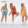 GUTASHYE Yoga Set Frauen Crop Top Shorts Nahtlose Leggings Gym Kleidung Laufen Fitness Sport Sportlich Workout Kleidung für 210813