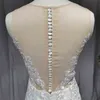 MYYBLE Arabian Bridal Dresses Appliques Long Train Mermaid robe de mairee Custom Sheer Neckline Wedding Gown Beige Wedding Gowns H0105