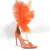Sandals Women Shoes High Heels Stiletto Sorphio Brand Female Design Open Toe Luxury Feather