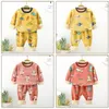 Crianças pijamas inverno crianças conjuntos de roupas de lã quente para meninos engrossar dinossauro meninas sleepwear bebê roupa interior térmica 211023
