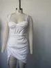 Mulheres Sexy Moda Split White Party Dress Elegante Celebridade Cetim Prom Bodycon 210527